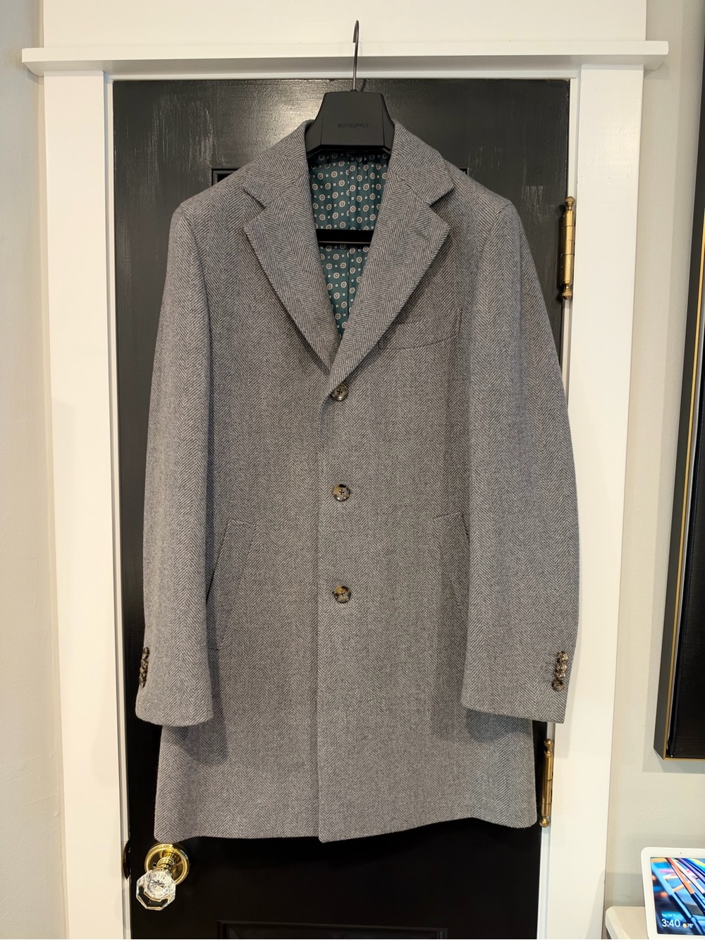 Suitsupply Custom Made Overcoat 40 Gray Herringbone Wool Cashmere E Thomas